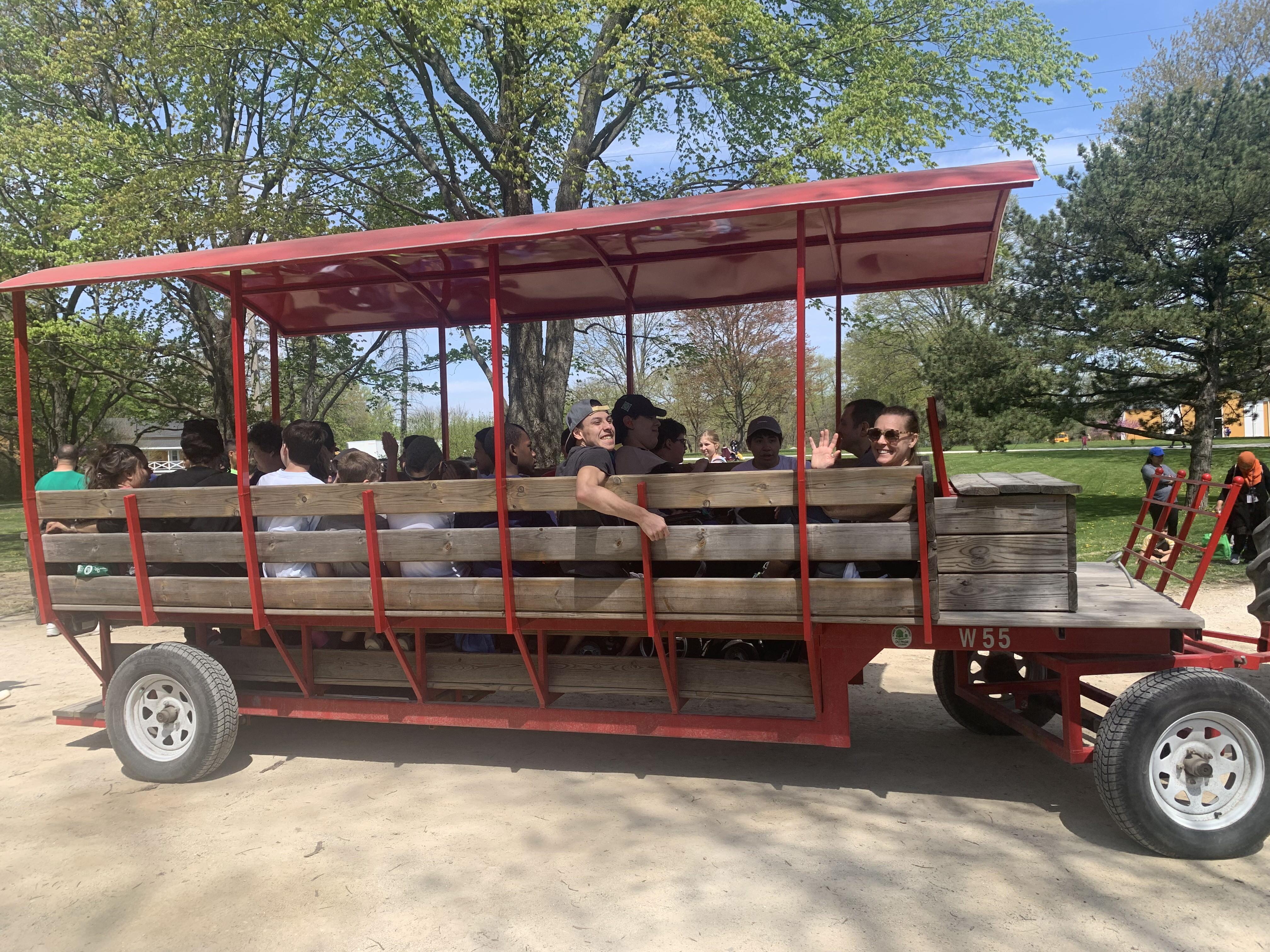 Students on a wagon