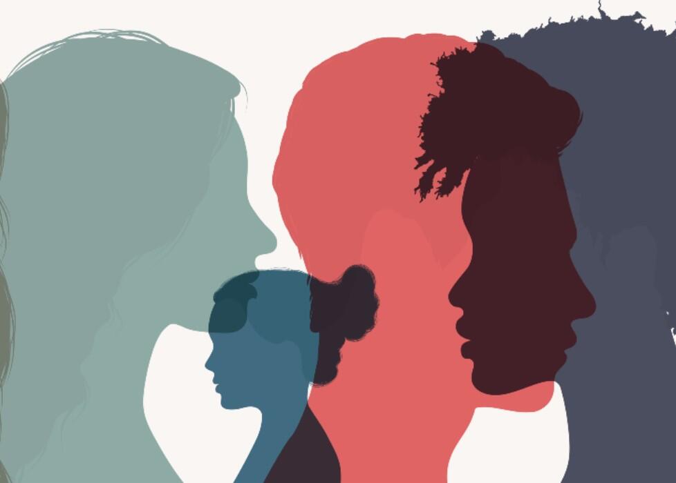 Silhouette heads faces in profile of multiethnic and multicultural people